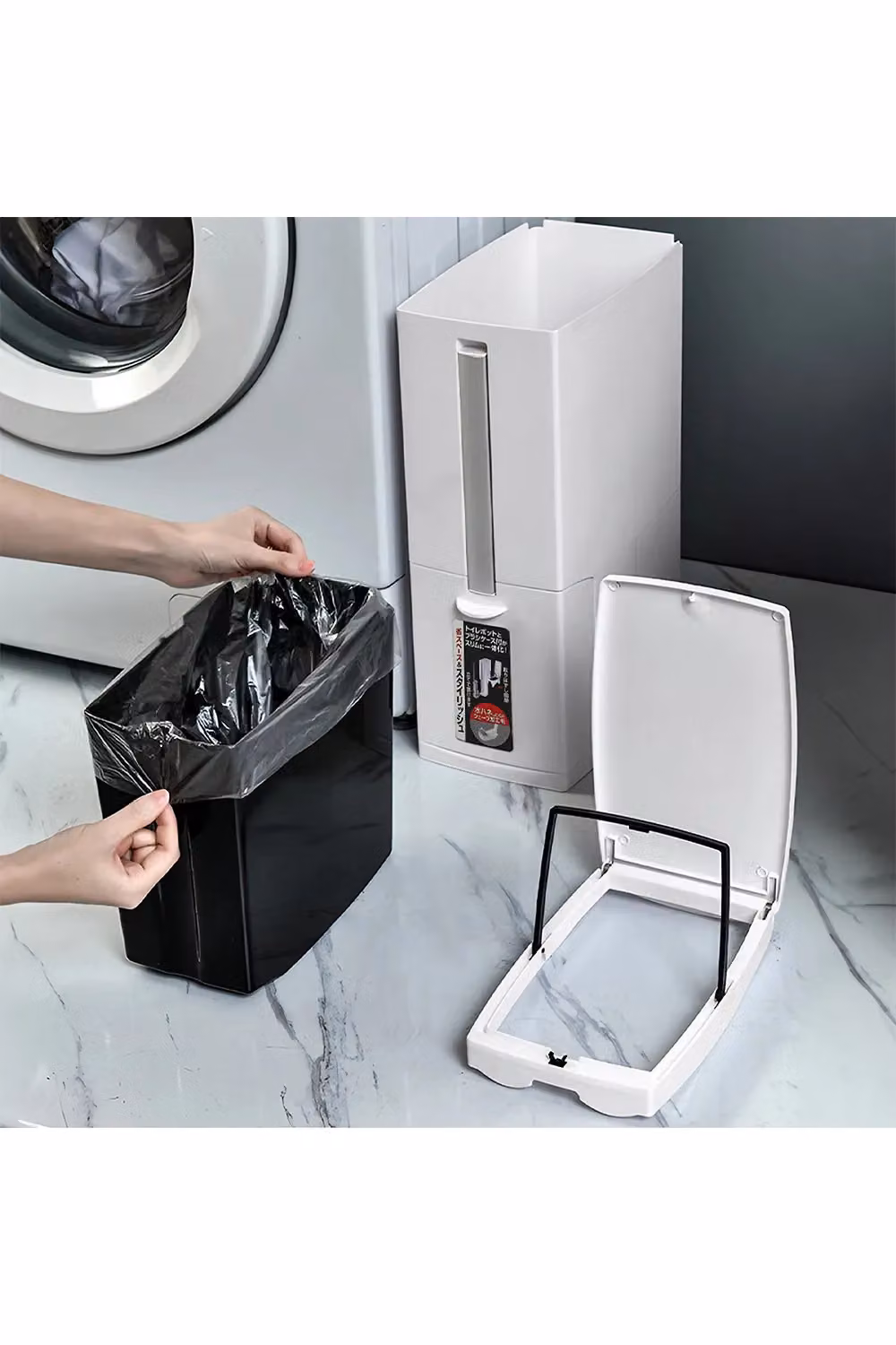 Livingandhome 2-in-1 Slim Toilet Waste Bin and Brush Set in White – 5