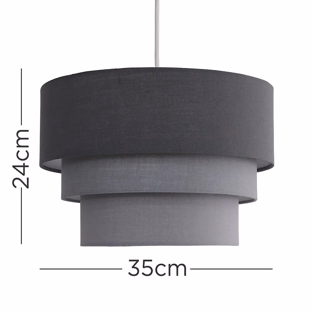 ValueLights Aztec Three Tier Easy Fit Ceiling Lamp Shade in Dark Grey and White Fabric – 3