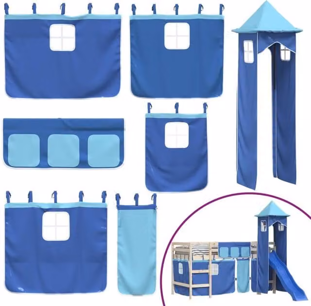 Berkfield Home Opaque Blue Polyester Loft Bed Curtains for Children – 1