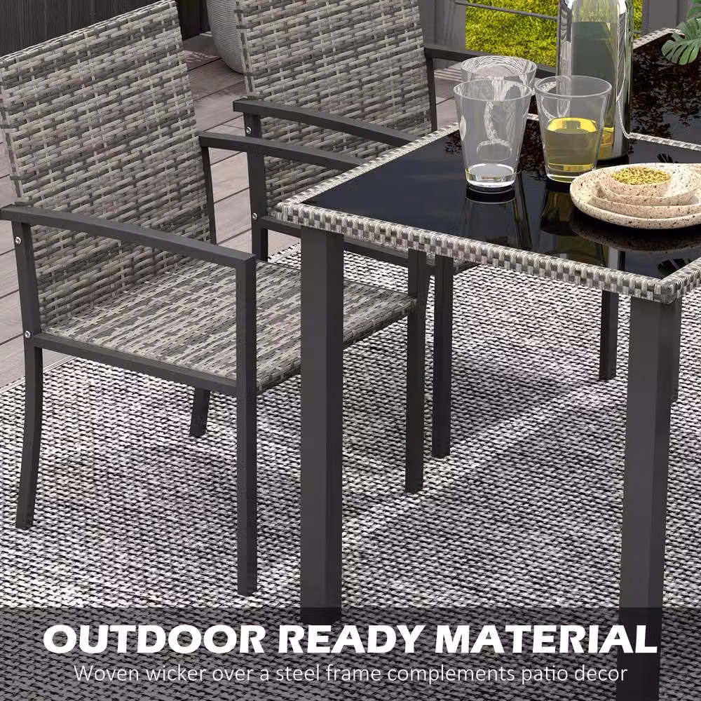 STILVORA 5-Piece Modern Dining Set with Grey Glossy Tempered Glass Rectangular Table and Powder Coated Steel Chairs – 5