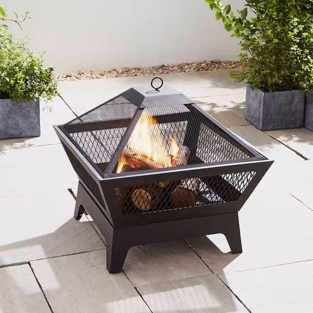 BillyOh Black Fire Bowl Outdoor Fireplace with Mesh Lid