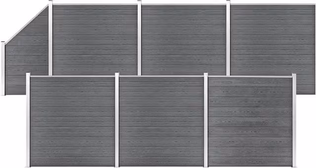 Berkfield Home WPC and Aluminium Fence Set in Grey, 6 Square and 1 Slanted Panels, W: 1138 cm, H: 186 cm – 1