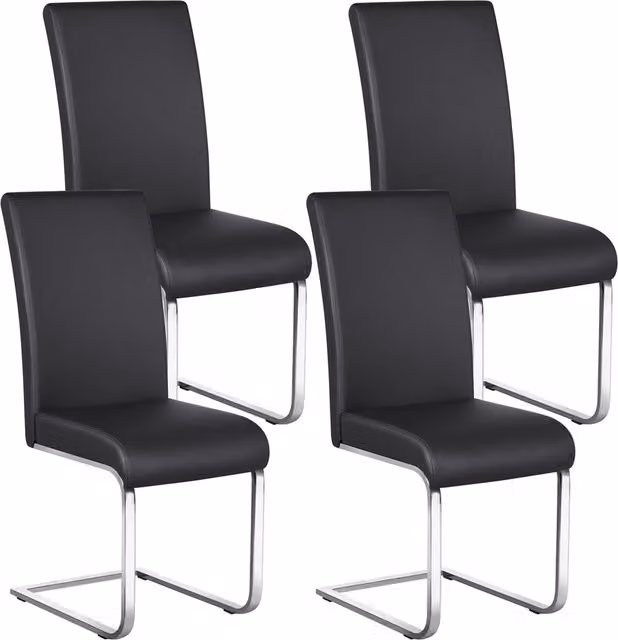 Yaheetech Modern Black Faux Leather Dining Chairs with Metal Legs