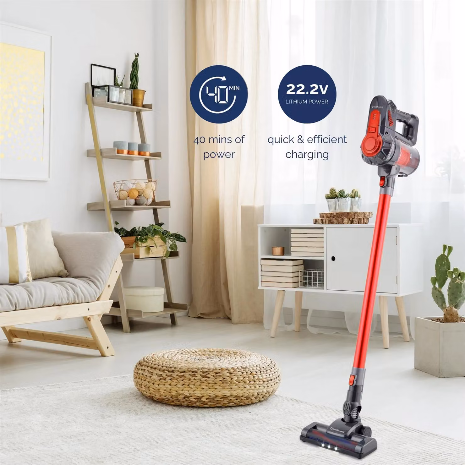 Rediffusion Turbo 2 in 1 Cordless Bagless Stick Vacuum Cleaner with HEPA Filter and Turbo Brush in Red – 2