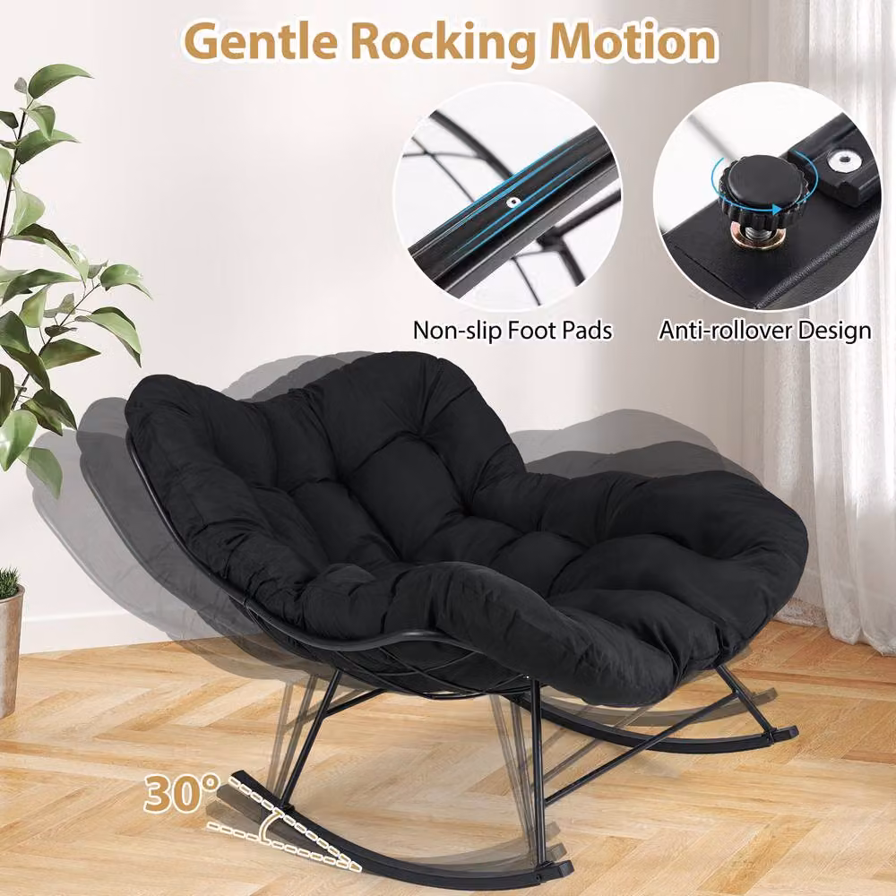 Costway Oversized Egg Papasan Rocking Chair for Indoor and Outdoor Use in Black – 3