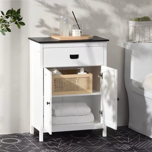 kleankin Modern White Bathroom Storage Cabinet with Drawer
