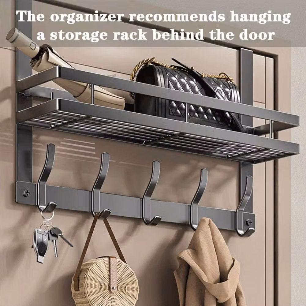 SPETLEK Large Grey Metal Over The Door Hanger with 5 Hooks for Clothes and Coats – 3