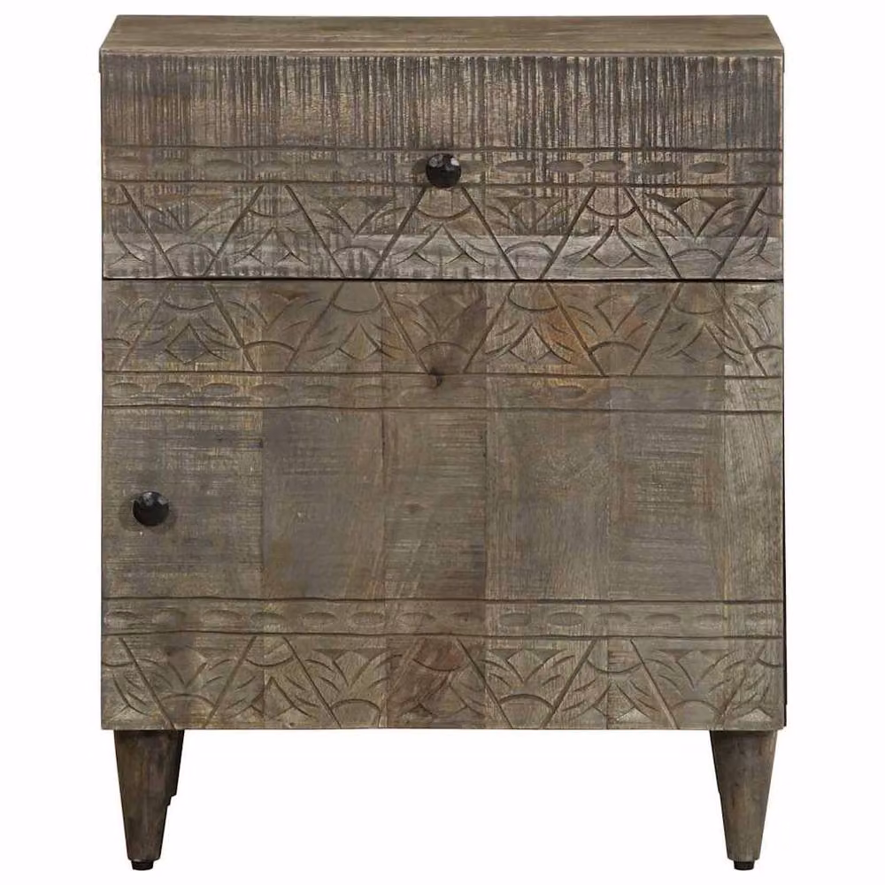 Berkfield Home Beautiful Bedside Cabinet in Light Grey Solid Mango Wood W/D/H: 50 x 33 x 60 cm – 2