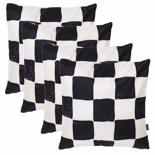 icon Set of 4 Boho Collection Indoor Outdoor Square Cushions, White Checkerboard, W/D/H: 43 x 43 x 43 cm