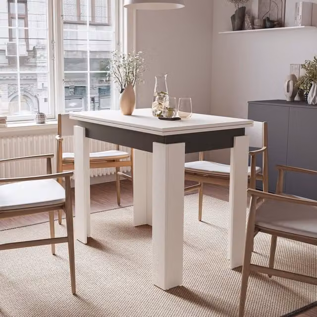 Shefa Line Family Extendable Rectangular Dining Table in White and Grey