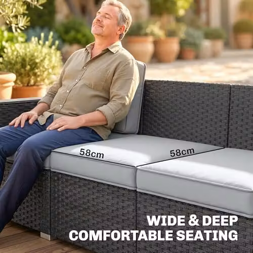 Outsunny 5 Seater Rattan Garden Furniture Set with Upholstered Cushions in Grey – 3