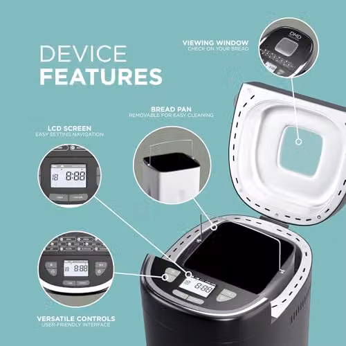 DMD Collective 17-in-1 Black Bread Maker with Gluten Free Mode and Digital Display – 6