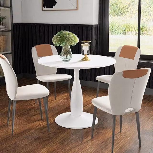 STILVORA Modern Round 2-Seater Dining Table in White with Metal Base – 1