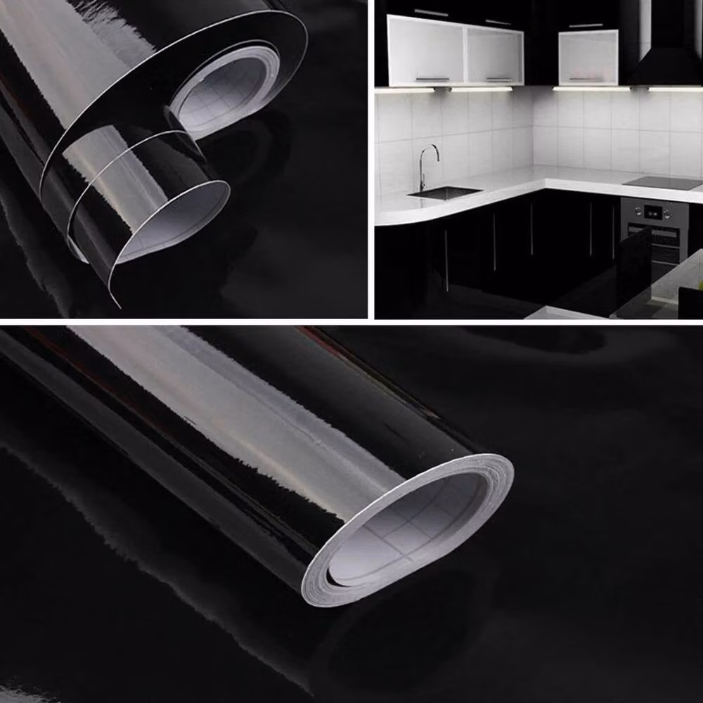 NESTLUNE Gloss Black Plain Vinyl Film Wrap with Sticky Back – 3