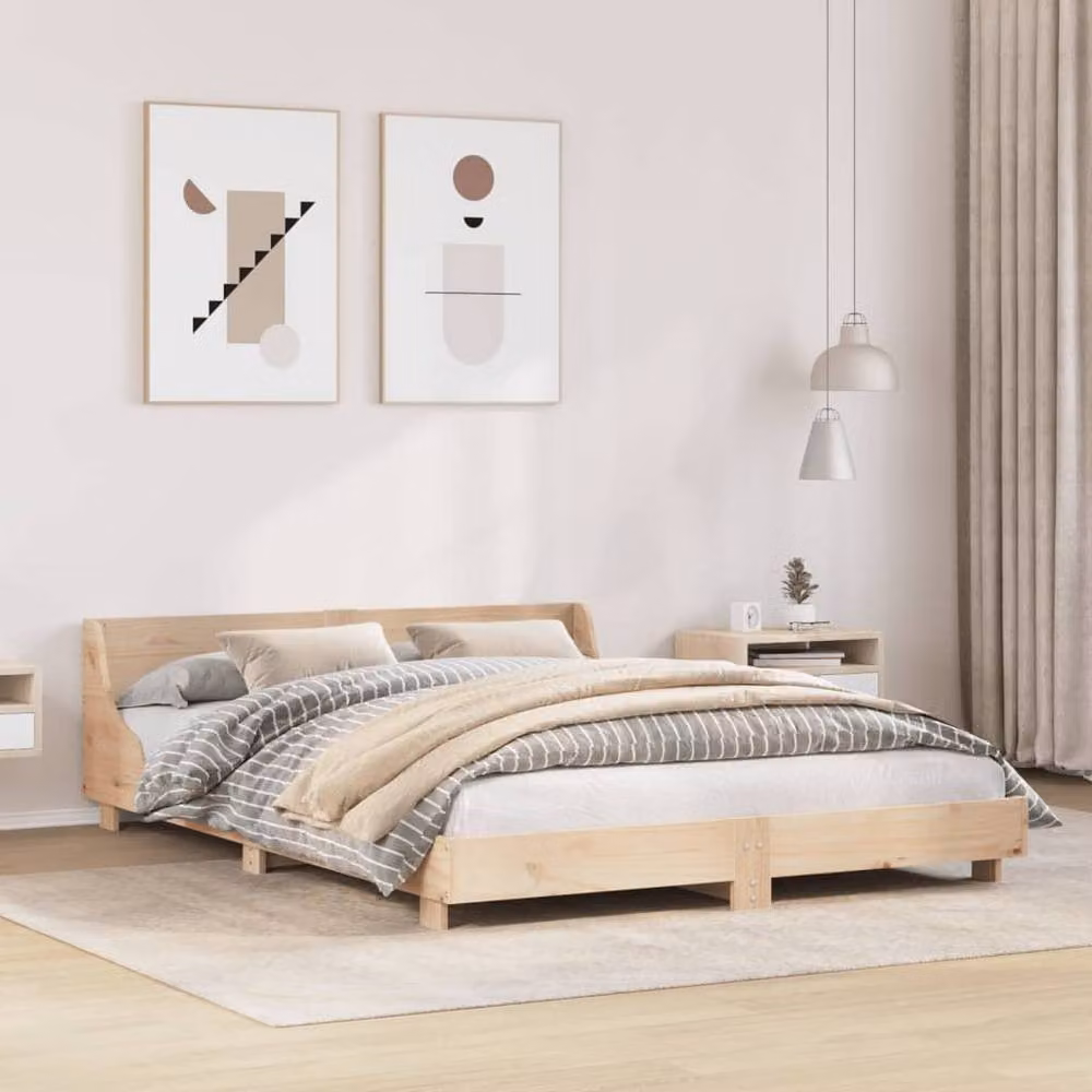 Berkfield Home Modern Solid Wood Pine Bed Frame in Beige, W/D/H: 140 x 190 cm – 2