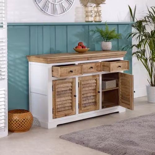 Adorable Lifestyle Alfie Mango Wood Sideboard in Brown and White, W: 140 cm, D: 45 cm, H: 85 cm – 2
