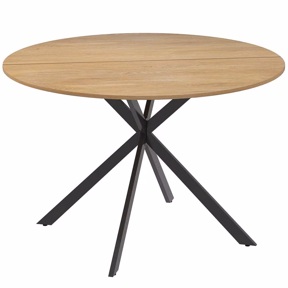 Wyld Haus Luhalari Round Industrial Dining Table, Diameter: 120 cm, Height: 75 cm, Natural Oak Effect – 2