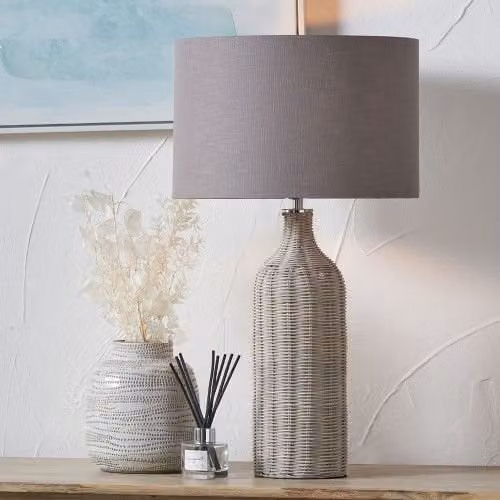 Ruma Rattan Bottle Table Lamp with Shade in Grey – 1