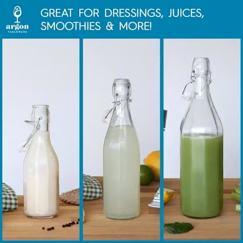 Argon Tableware 520ml Glass Bottles with Swing Top, Clear, Pack of 12 – 4