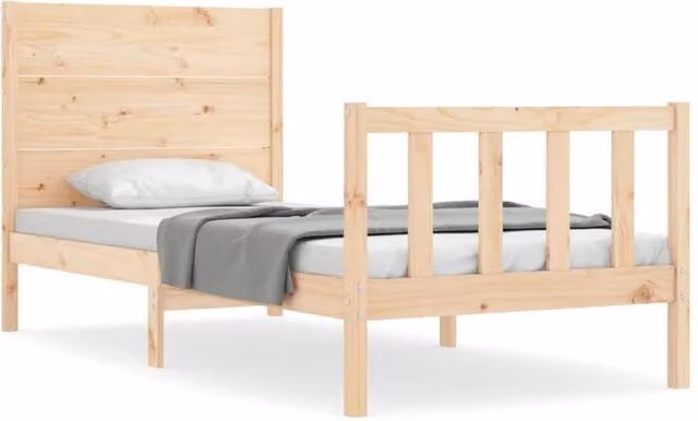 Berkfield Home Single Solid Pine Wood Bed Frame with Headboard in Beige