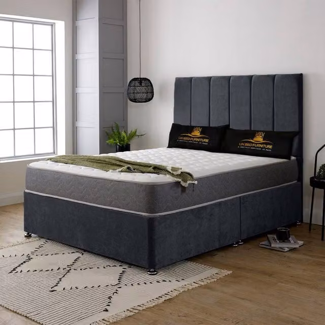 UK Bed Furniture Savannah Divan Bed with 2 Drawers and 26 Inch Headboard in Charcoal Grey, Super King, W/D/H: 200 x 200 cm – 1
