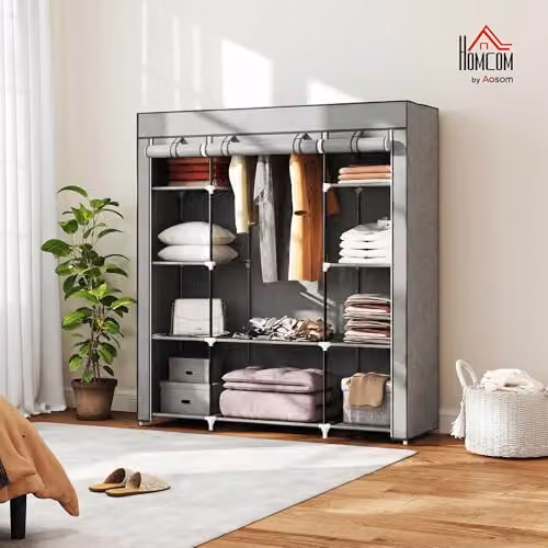 HOMCOM Portable Roll Shutter Wardrobe in Grey with Hanging Rod and Internal Shelves, W/D/H: 150 x 43 x 162.5 cm – 2