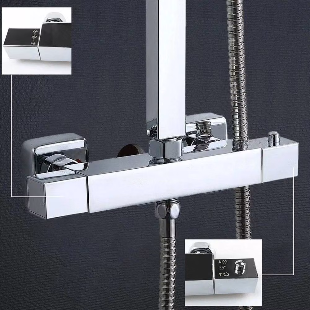 PAWNORA Twin Square Overhead Shower Head and Bar Set in Silver – 3