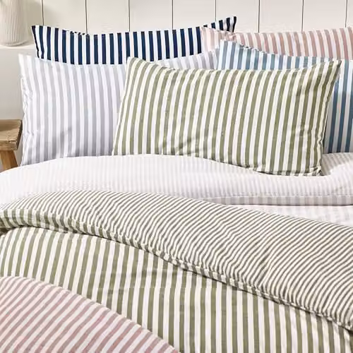 Catherine Lansfield Reversible Striped Cotton Flannelette Duvet Cover and Pillowcase Set, Blue, W/D/H: 220 x 220 x 50 x 75 cm – 4