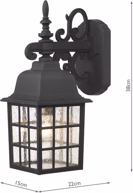 Dar NOR1522 Black Antique Garden Wall Lantern with Glass and Metal Finish