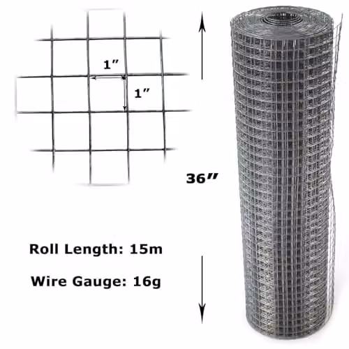 Actiaspet Galvanised Steel Welded Wire Mesh, Silver, 16 Gauge, Mesh Size: 25 mm x 25 mm, Roll Size: 91.44 cm x 900 cm – 2