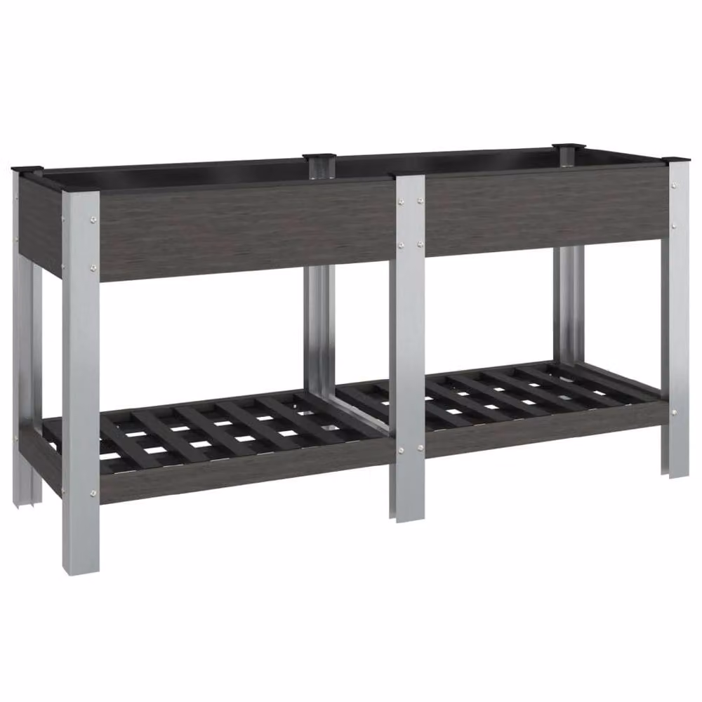 Berkfield Home Garden Grey Raised Bed with Shelf, W/D/H: 150 x 50 x 75 cm – 2