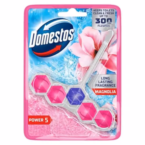 Domestos Power 5 Magnolia Toilet Rim Block Toilet Freshener, 50 g
