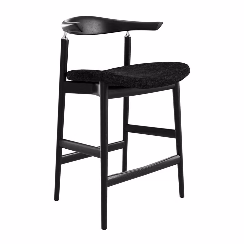 Wyld Haus Loughrea Black Velvet and Tweed Counter Stool with Armrests – 2
