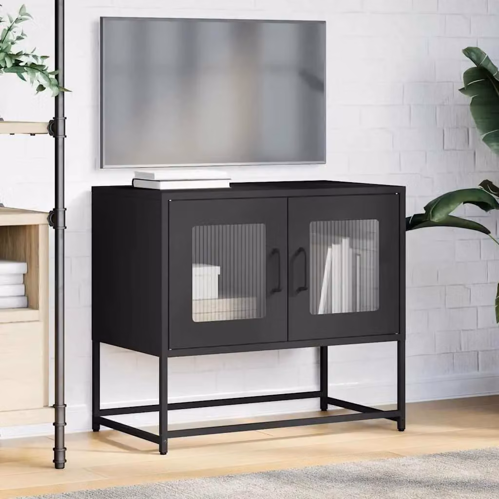 Berkfield Home Industrial TV Cabinet in Black Matt Cold-rolled Steel, W/D/H: 68 x 39 x 60.5 cm – 2