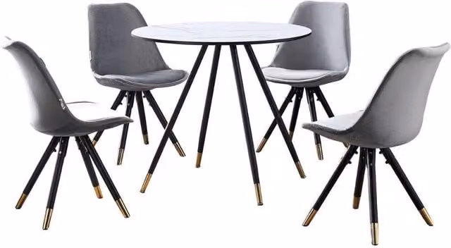 Life Interiors Sofia Dorchester Luxury Round Dining Set with Table and 4 Chairs in Light Grey