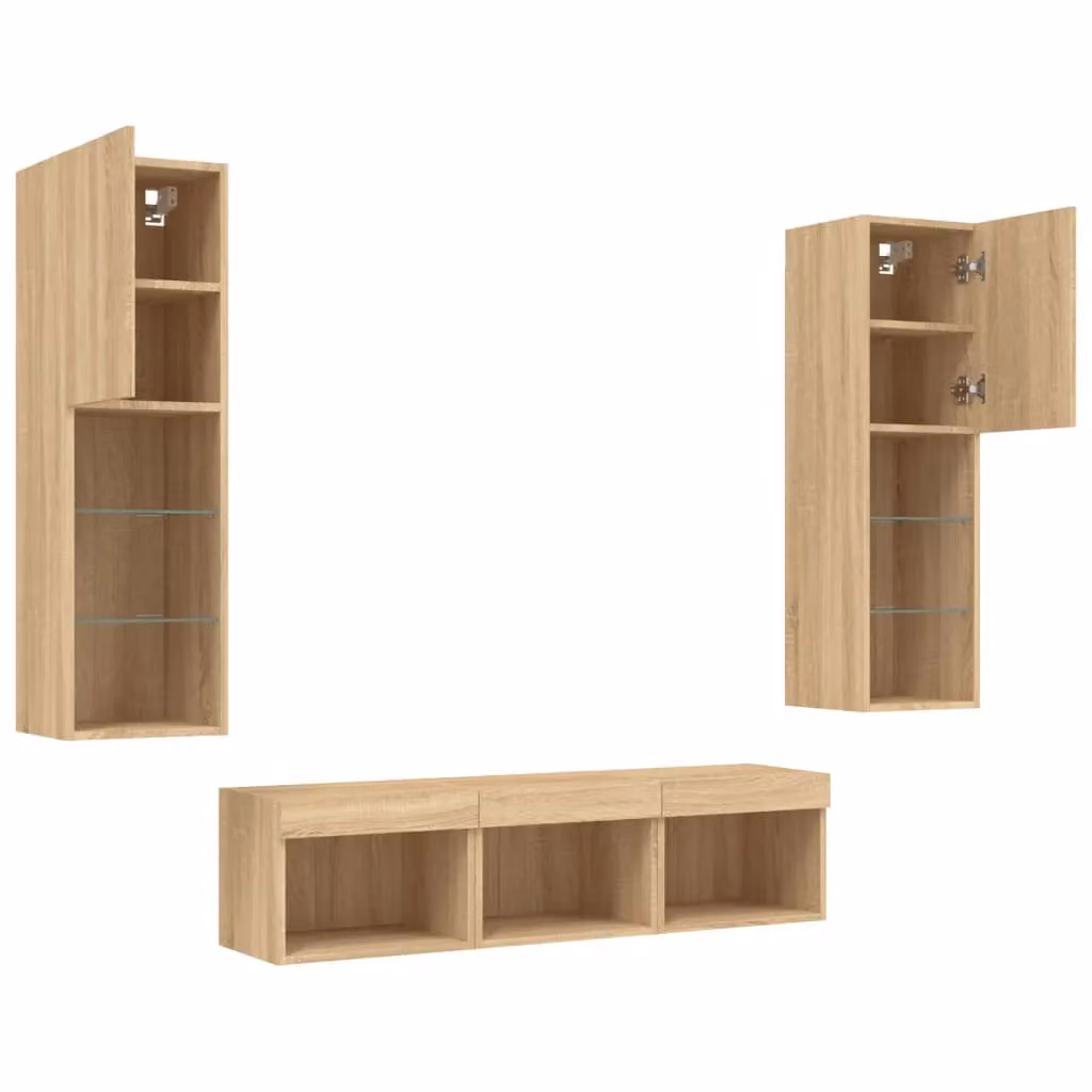 Berkfield Home 5 Piece Modern TV Wall Unit with Integrated LED Lighting in Sonoma Oak Brown – 2