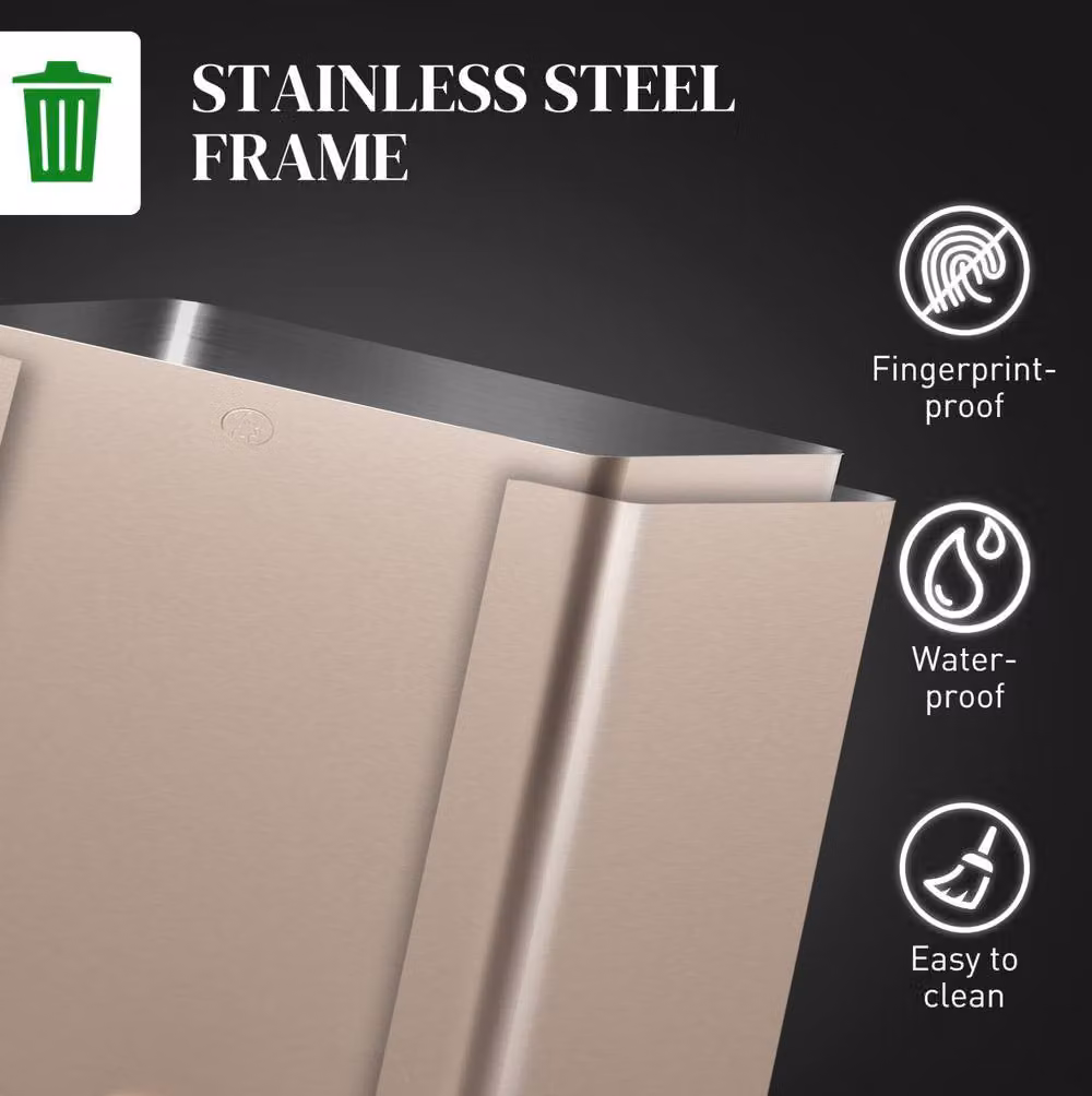 STILVORA Triple 45L Kitchen Pedal Bin with Soft-Close Lid and Odour Filter in Gold Stainless Steel – 6