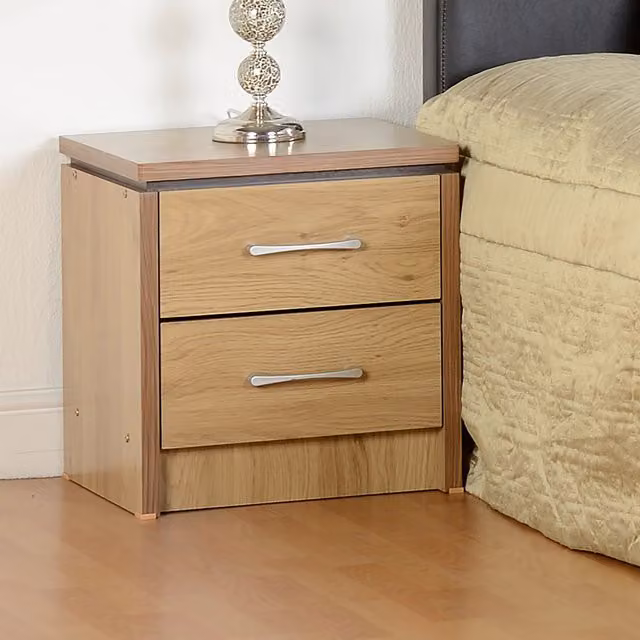 Seconique Charles 2 Drawer Bedside Chest in Brown Wood Effect – 1