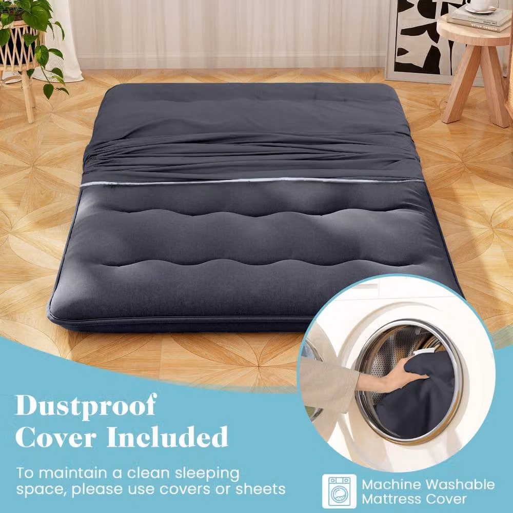 Gymax Double Size Roll Up Floor Mattress and Tatami Futon in Black, W: 140 cm x D: 200 cm – 6