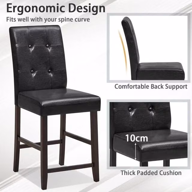 VOGREX 2 Pack Black Button Tufted Synthetic Leather Upholstered Counter Bar Stools – 1