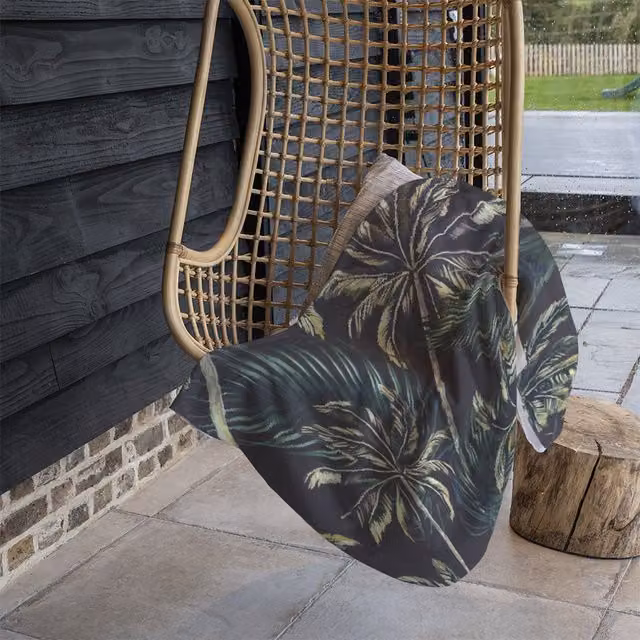 Benjamin Tate Design Green Palm On Black Floral Fleece Blanket, W/D/H: 120 x 150 cm – 1