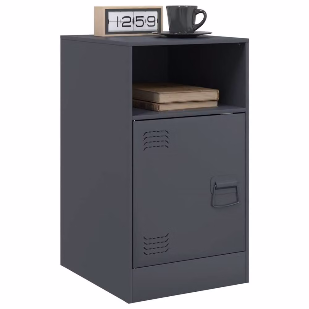 Berkfield Home Set of 2 Anthracite Metal Bedside Cabinets, W/D/H: 34.5 x 39 x 62 cm – 2