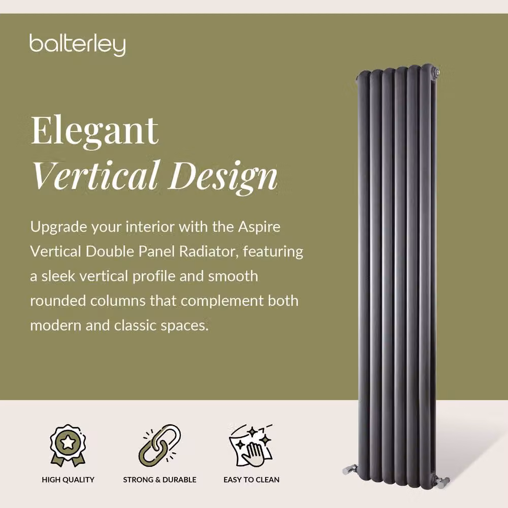 Balterley Aspire Vertical Double Panel Radiator, Grey Anthracite, H 180.0 cm x W 38.3 cm – 2
