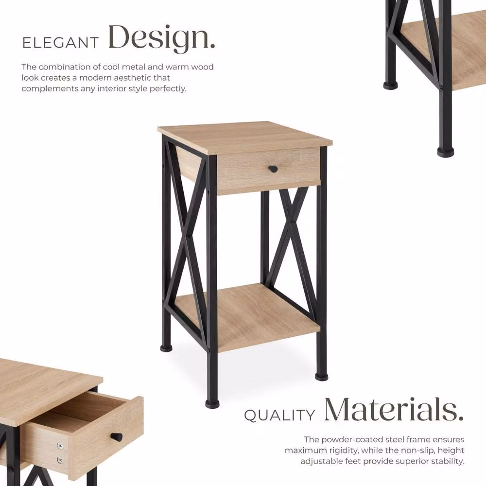 tectake Dayton Bedside Table in Light Oak and Black – 3