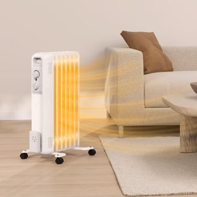 HOMCOM Quiet Freestanding Oil Filled Radiator in White, W/D/H: 40 x 40 x 40 cm