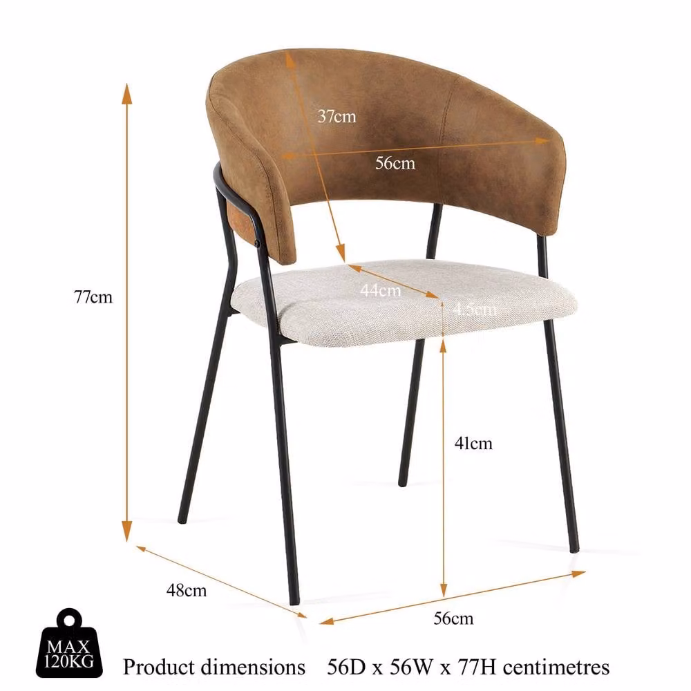 SONARA Set of 2 Modern Brown Curved Dining Chairs with Metal Frame – 2