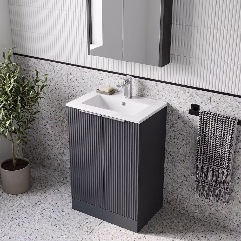 Balterley Tixall Fluted 2 Door Vanity Basin Unit in Matt Grey, W: 50 cm, D: 50 cm, H: 82.8 cm – 2