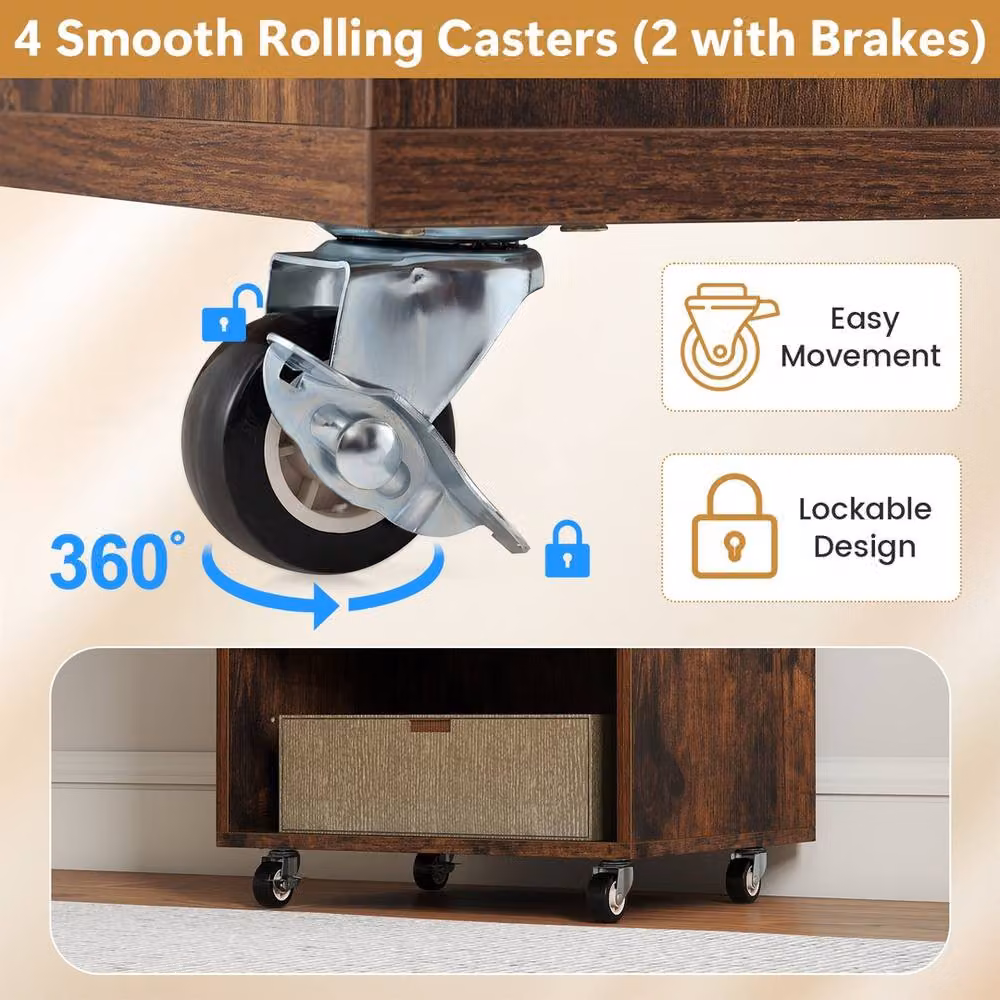 VOGREX Brown Rolling Storage Cart with 3 Drawers and 2 Dowel Rods – 4