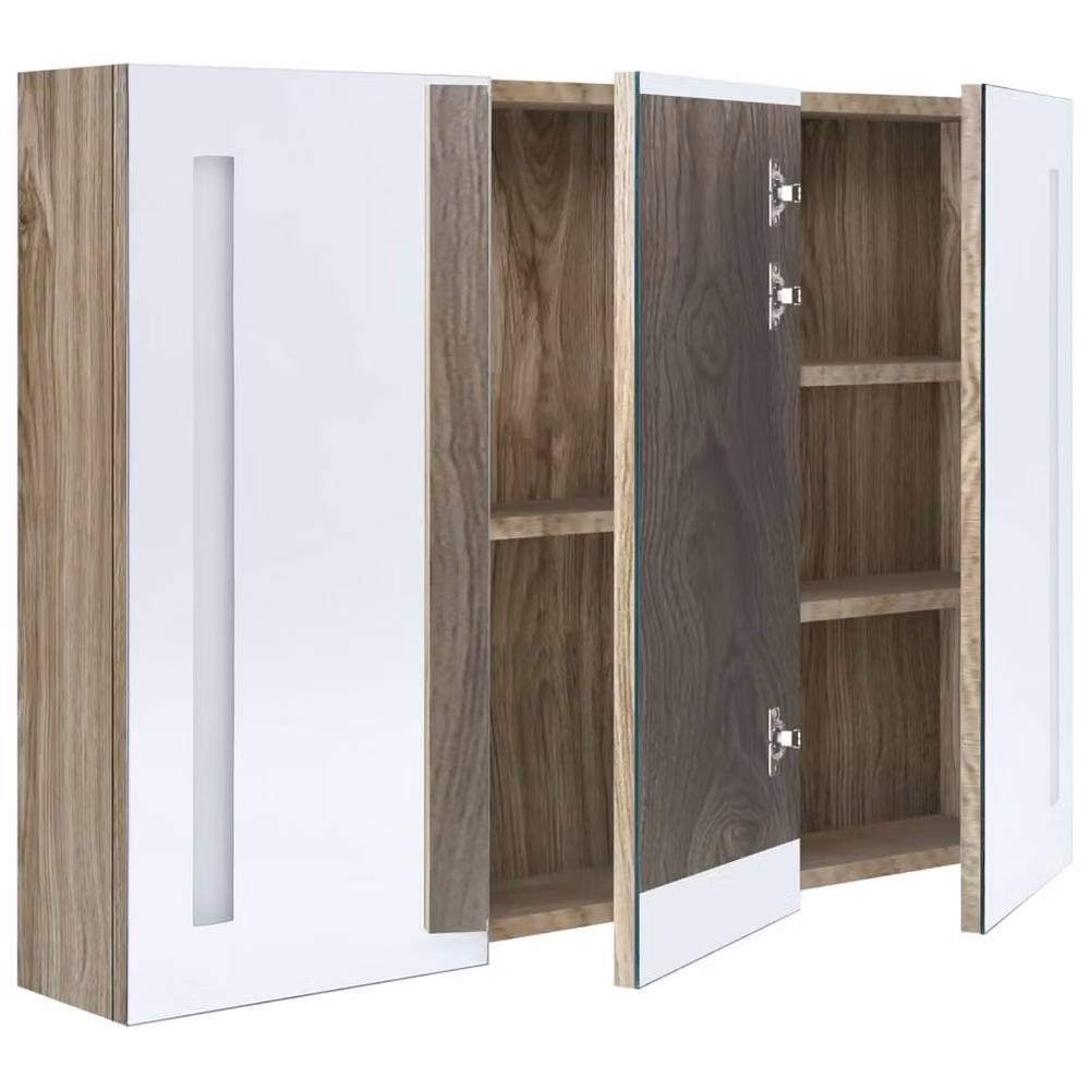 Berkfield Home LED Bathroom Mirror Cabinet in Oak Light Tan, W/D/H: 89 x 14 x 62 cm – 3