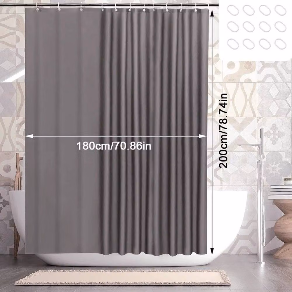 NESTLUNE Grey Fabric Bathroom Shower Curtain, Waterproof and Mould Resistant, W: 180 cm, H: 200 cm – 2
